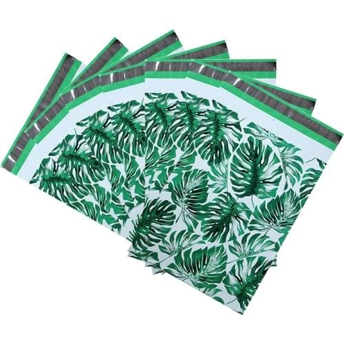 Leaf Print Courier Bags Thicken Storage Bag Waterproof Bag PE Material Envelope Mailer Postal Shipping Mailing Bag 50Pcs