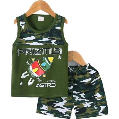 Summer Children Baby Boy Girl Clothing Sets Cotton Camouflage Vest + Shorts Pants 2 Pieces Cartoon Casual Kids Suits 7M- 6 Year