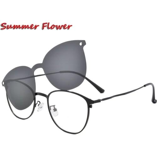 Round Frame Magnetic Clip Magnet Eyewear Polarized Lenses with Sunglasses for Men Sport Style Eyewear