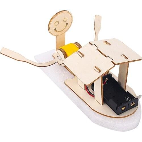 Small production wooden plug-in electric boat toy experiment puzzle manual material package