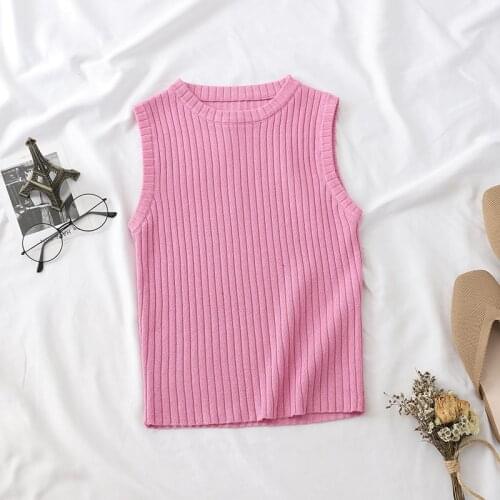 HELIAR Plain Pink Knitted Tops Women Tank Tops Strapless Solid Vest For Women Vest Tops 2020 Summer Tank Tops