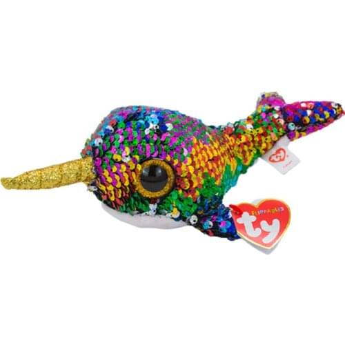 15cm Ty Big Eyes Flippables Sequined Cute Plush Animal Toys Color Sequined Narwhal Collecting Toys Doll Children Birthday Gift