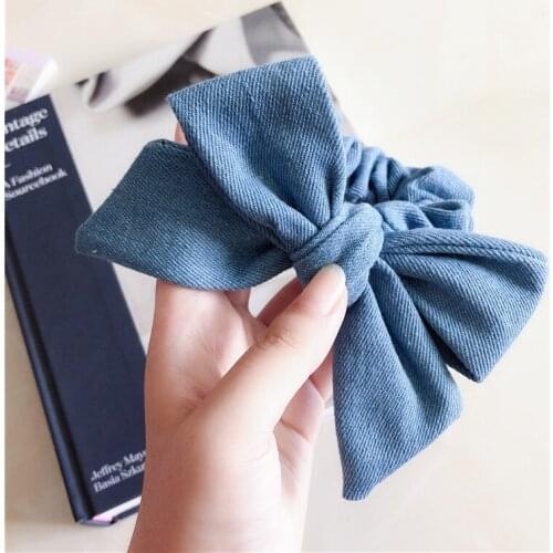 Fashion Simple Girls hair accessories Sweet Bow headband Cloth jeans rubber band elastic hair bands 2019 FANSSEE