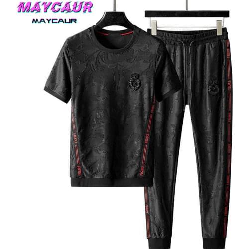 Men Sets High-quality High-end Light Luxury Brand New Summer Fashion Brand Jacquard Hot Drilling Leisure Sports Two Joggers Set