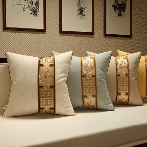 New Chinese Style Plum Blossom Cushion Covers Flower Embroidered Waist Pillow Cases High-grade Solid Cotton Linen Pillowcover