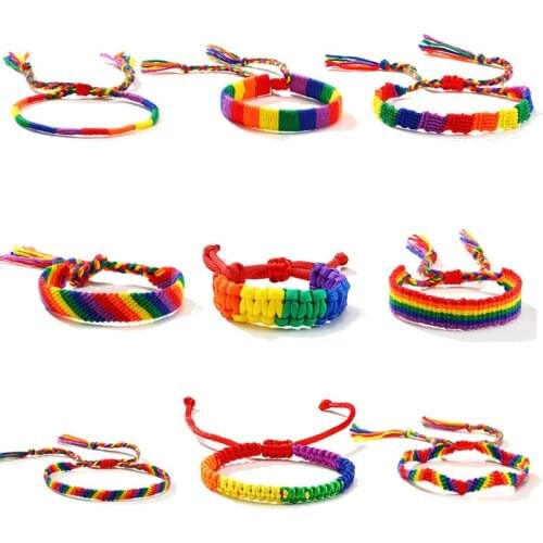 Charm Handmade Woven LGBT Rainbow Rope Bracelets For Couple Pride Gay Women Men Braided String Friendship Jewelry Gift