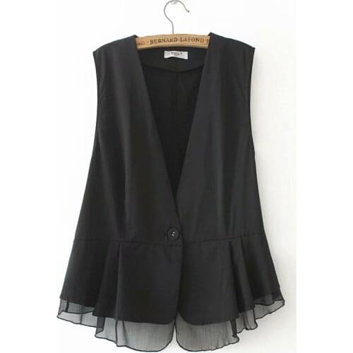 Plus size solid black chiffon women loose suit vest coats 2021 new spring autumn office ladies vests jacket female tops