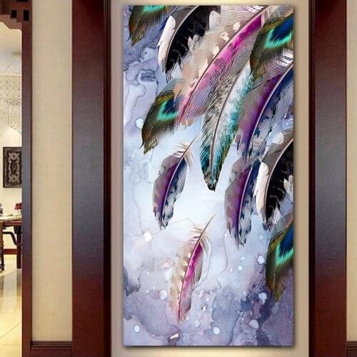 Full square/round diamond embroidery Colorful Feather 5d diy diamond painting cross stitch mosaic scenery rhinestones puzzles