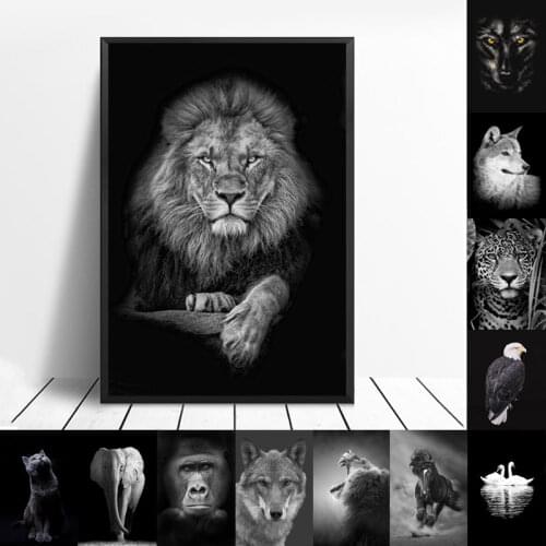 Nordic Black and White Animal Lion Elephant Horse Posters Canvas Painting Posters and Prints for Living Room Indoor Home Decor