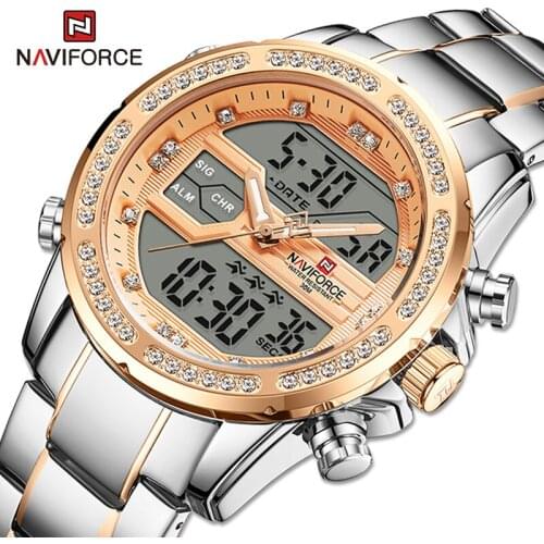 NAVIFORCE Luxury Quartz Digital Watch Uniquely Designed Relogio Luminous Accurate Countdown Stainless Steel Casual Wristwatches