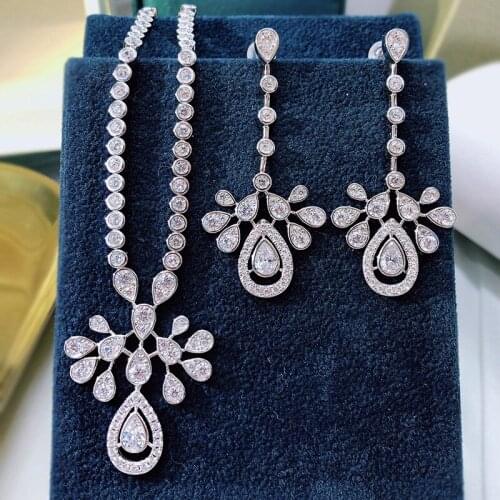 Luxury 100% 925 Sterling Silver Pear Cut Created Moissanite Gemstone Engagement Bohemia Earrings/Pendant/Necklace Jewelry Set