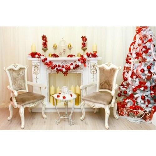 Christmas Backdrop Xmas Tree Fireplace Chair Warm Room Photography Background New Year Party Decoration Photo Booth Studio Props