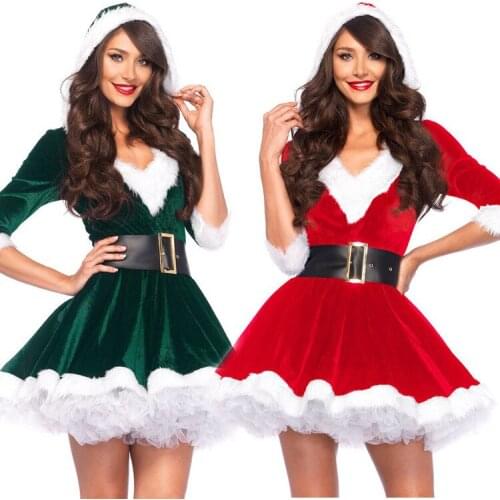 Christmas costume ladies dresses Role-playing two-color Christmas girl uniform party costume