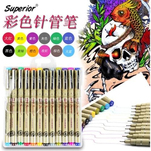 12 Color Needle Drawing Pen 0.5mm Fineliner Micron Liner Pen Animation Design Drawing Graphic Fabric Art Marker Water Based Ink