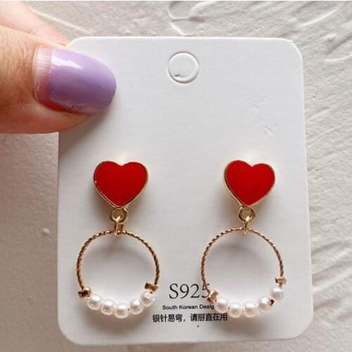 S925 Needle Korean High-end niche Red Love Temperament Super Fairy Pearl Simple Stud Earrings For Women Gift Jewelry