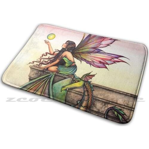 Orbs Fairy And Dragon Art By Molly Harrison Soft Mat Doorway Non-Slip Water Uptake Carpet Fairy Dragon Fantasy Gothic Molly