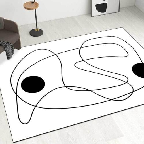 Modern Minimalist Bedroom Bedside Area Rugs Abstract Art Black Lines Soft Shaggy Carpet Children Study Room Anti Slip Floor Mats