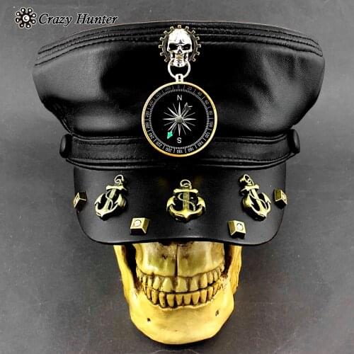 Cool Steampunk Gothic Cap Genuine Leather Biker Roc Hat Unisex