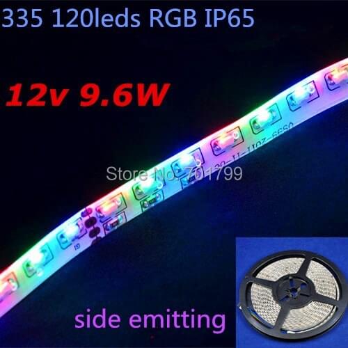 5M 335 side emitting 120leds/m LED strip;DC12V;IP65;waterprof by silicon coating;white pcb;48W