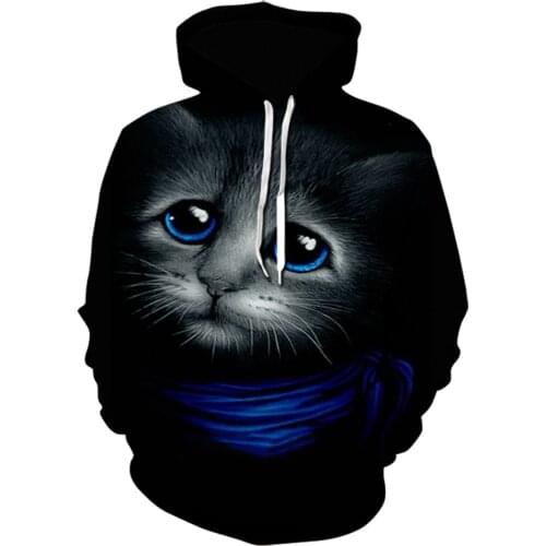 Cartoon kawaii hoodies 3D Printed Cat oversize Mens Sweatshirt Pullover Long Sleeve Hooded Hip Hop Sweatshirts Tops black hoodie