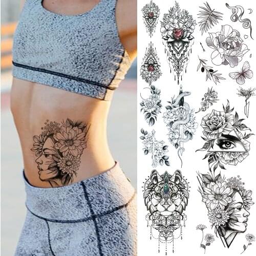 DIY Marigold Flower Temporary Tattoos For Women Adult Realistic Dahlia Eye Snake Rose Pendant Fake Tattoo Sticker Body Art Tatoo