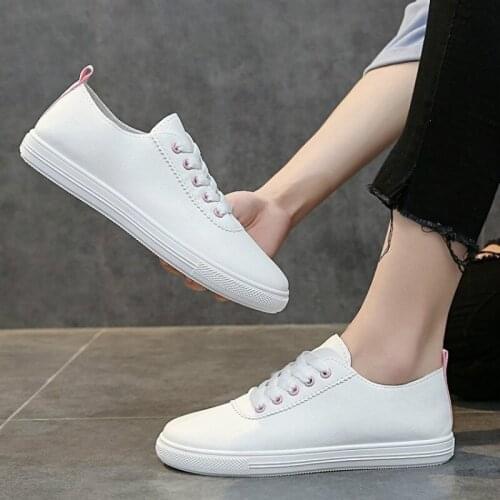 2020 Womens White Leather Shoes Casual Flat Walking Sneakers Chaussures Femme Shoes for Women Zapatos De Mujer Tenis Basket