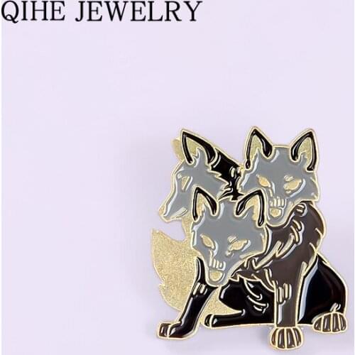Cerberus Enamel Pin Three Headed Wolf Badge Bag Clothes Lapel Pin Mythical Animal Brooch For Women Men Fashion Jewelry Gifts