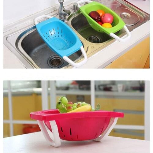 1PC Kitchen Colander Vegetable Fruit Strainer Extendable Handles Over the Sink Kitchen Strainer Folding Drain Basket OK 0353