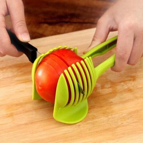 1pc Tomato Slicer Fruits Cutter Stand Utensilios De Cozinha Assistant Lounged Tomato Lemon Shreadders Slicer Random Color