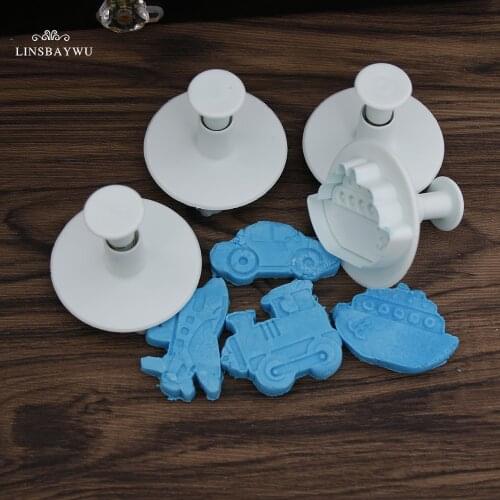 4pcs Cartoon Car Fondant Cake Mold Cutter Decorating Sugarcraft Plunger Cookie Biscuit Cutter Tool Baking Accessories For Kids