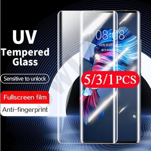 5/3/1Pcs UV Glass for Huawei mate 20 30 40 nova 7 8 P30 P40 pro plus UV tempered glass HD protective film phone screen protector