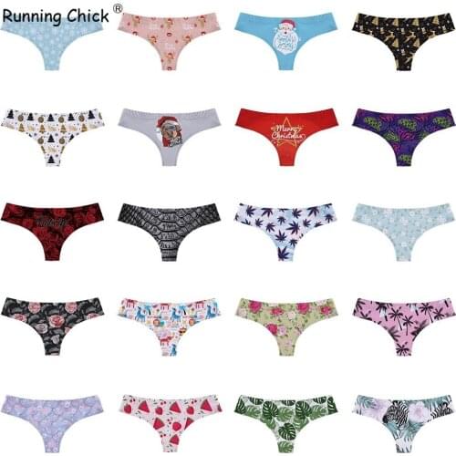 Running Chick Animal Snowflake Santa Print Sexy Breathable Womens Underpants Low Waist Sexy Thongs, Underwear Women Cute