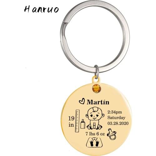 Boy Baby keychain custom key chain custom name height weight date stainless steel Keyring mom dad jewelry personalized gift