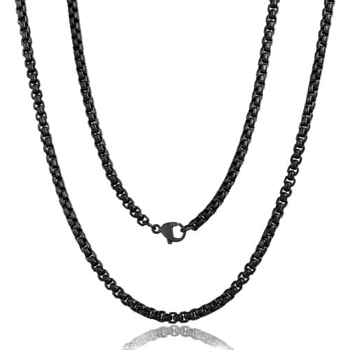 Davieslee 3mm Chain For Men Black Color Stainless Steel Round Box Link Necklace Fashion Jewelry Dropship 18-24inches DKN359