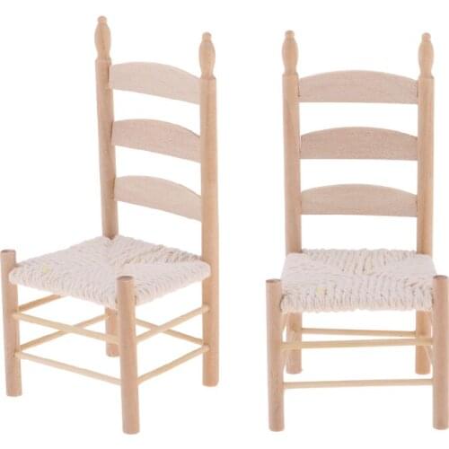 2pcs 1:12 Vintage Style Wood Chair Cute Doll House Furniture Miniature Model for Dollhouses Craft Displays Scenes
