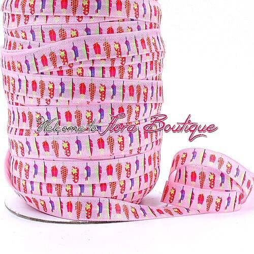 FLRA Elastic5/8" fold over elastic feather designed printing elastic ribbon