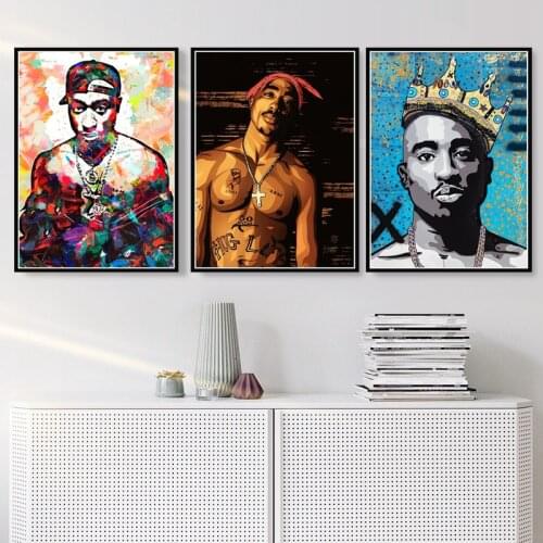 Oil Painting Canvas 2pac Tupac The Notorious Freddie Mercury Rapper STARs Poster Prints Wall Art Pictures Living Room Home Decor