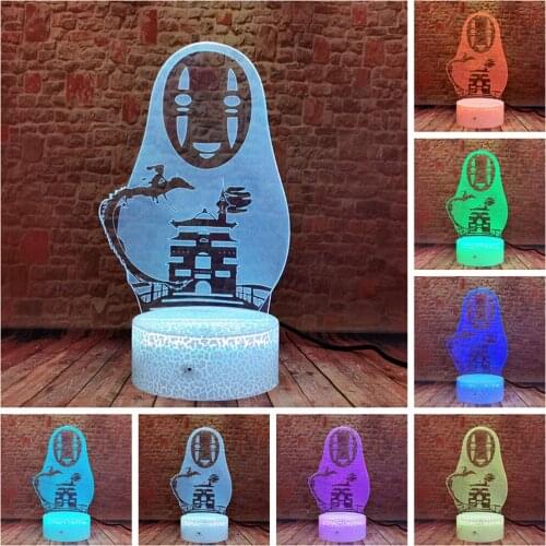 Kawaii Spirited Away Model 3D Illusion Nightlight LED Colorful Change Desk Lamp No Face man Anime action & toy figure Baby
