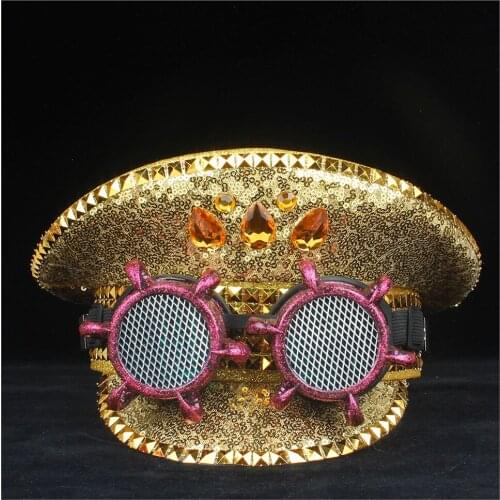 Steampunk Men Women Fashion Police Hat With Pink Metal Classes Performance Military Hat Captain Hat Adult Hat 3 Size