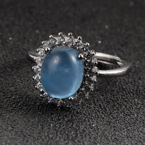 Small Natural Aquamarines Rings Women Girls Silver Color Adjustable Finger Ring Female Wedding Engagement Rings Jewelry