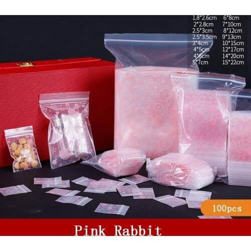 Pink Rabbit Small Plastic Zipper Bag Ziplock Bag Ziplock Pill Packaging Pouches Mini Zip lock Bags Plastic Packaging Bags 100pcs