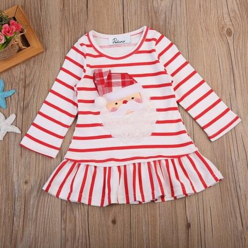 Sweet Girls Christmas Dresses Baby Girls Santa Princess Striped Dresses With Ruffle Hem Casual Cute Xmas Dresses ropa de bebe