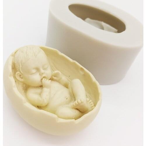Minsunbak 3D Sleeping Baby Silicone Mold Baby Chocolate Fondant Wedding Cake Decoration Tool Lying In Eggshell