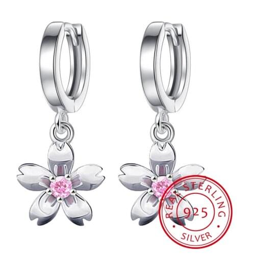 Fashion Child 925 Silver Pink Zirconia Cute Flower Hoop Earrings Girl Women Beautiful Huggies Earring Jewelry Anti-Allergic E198