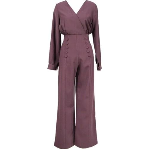 Fashion work style women temperament comfortable solid regular jumpsuit new arrival elegant OL casual high waist long jumpsuit