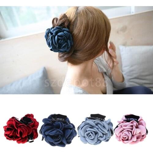 Fashion Fabric Rose Flower Large Hair Clamp Claw Clip Accessories Gift 4 Colors