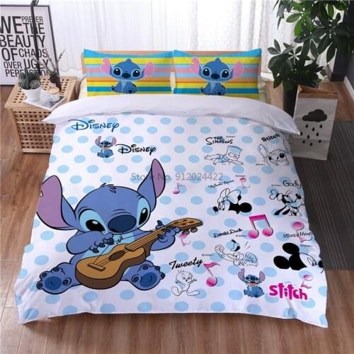 New Stitch Mickey Mouse Minnie Mouse Character Cute Bedding Set Duvet Cover Pillowcase Adult Children Home Decor 2/3pcs Bed Sets