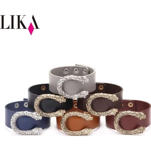 LIKA 2020 New Trend Women Wide Leather Bracelet Personality Leopard Head U-shaped Bracelet Simple High Street Animal Jewelry