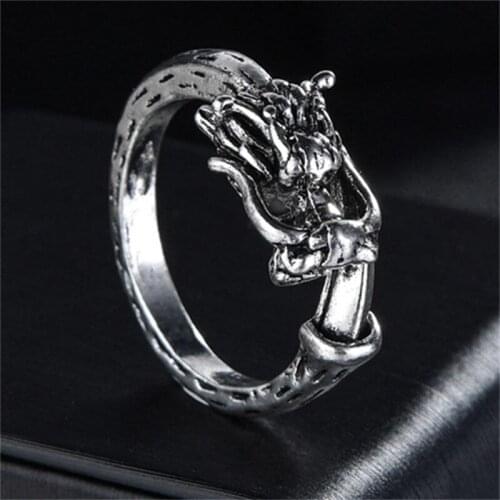 Exaggerated Gothic Punk Dragon Ring for Men Women Animal Antique Silvery Opening Adjustable Rings Anillo Hombre Bijoux