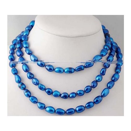 Wholesale nice 8-10*6-7mm deep blue freshwater pearl baroque necklace 48"